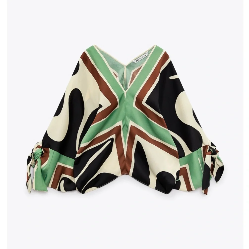 NWT Zara 2 Piece Tied Printed Blouse And Wide Pants Set - Picture 7 of 16